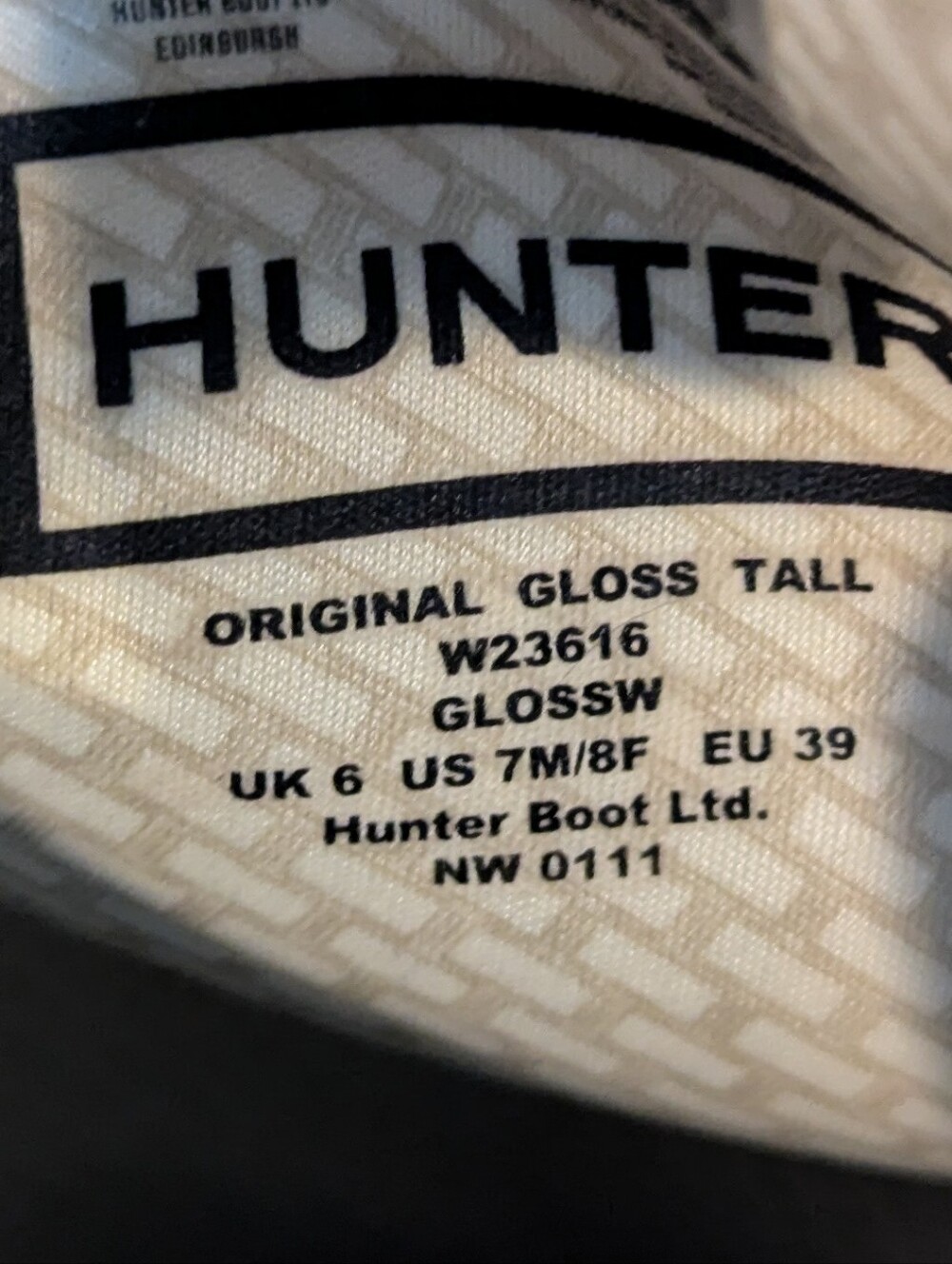 HUNTER Original Black Gloss Tall  Rain Boots Size 7 - Picture 3 of 10